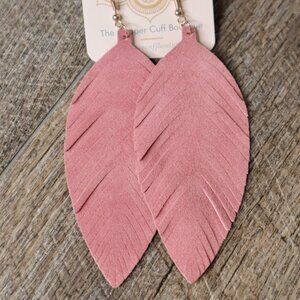 Large Leather Pink Leaf Earrings | Genuine Leather | Lightweight Statement Style